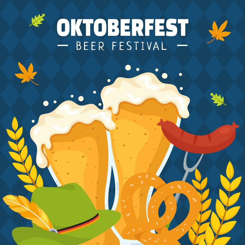 Oktoberfest Bier Festival Sozial Medien Illustration eben Karikatur Hand gezeichnet Vorlagen Hintergrund vektor