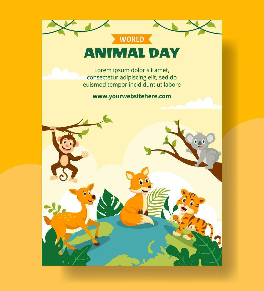 Welt Tier Tag Vertikale Poster eben Karikatur Hand gezeichnet Vorlagen Hintergrund Illustration vektor