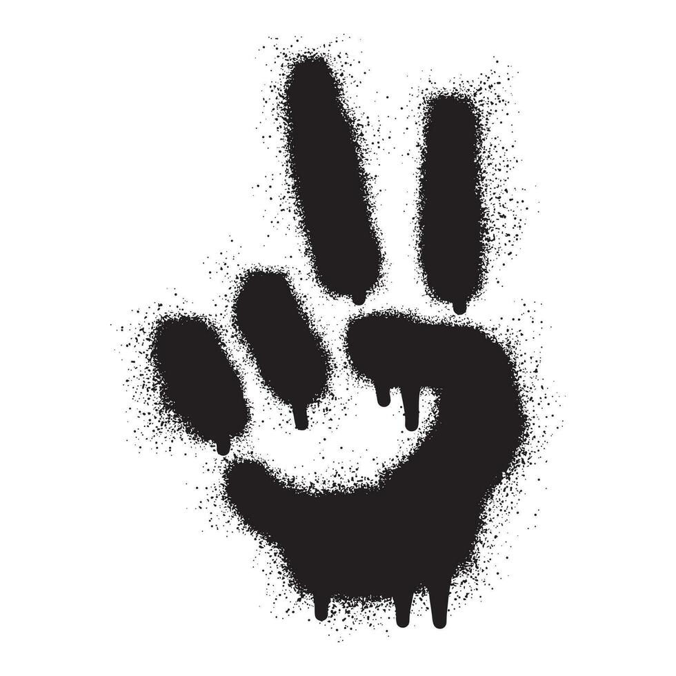 stencil graffiti hand gest v tecken för fred symbol med svart spray måla vektor