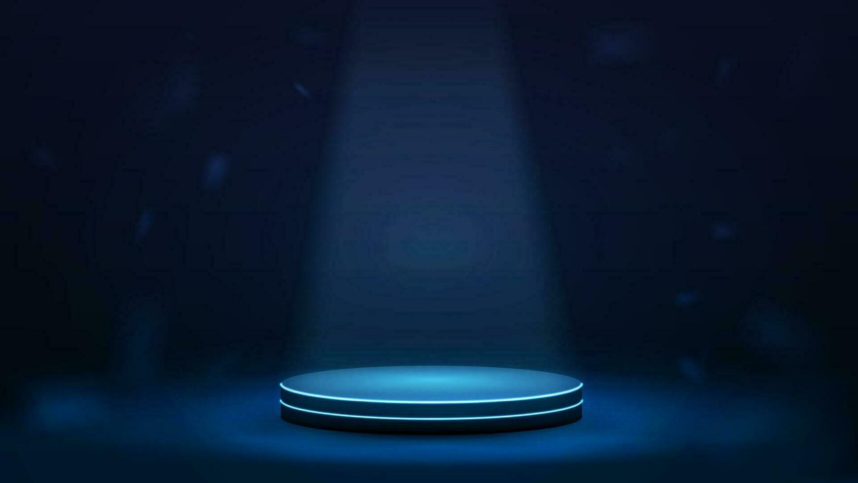 runda flytande podium på en mörk blå bakgrund med belysning. vektor
