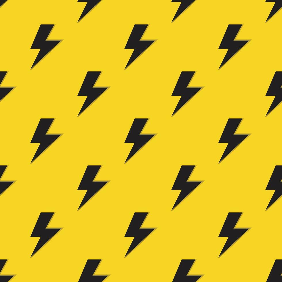 schwarz Blitz Musterwiederholung einfach Grafik Blitz oder Blitz Symbol eben Muster nahtlos Design auf Gelb Hintergrund vektor
