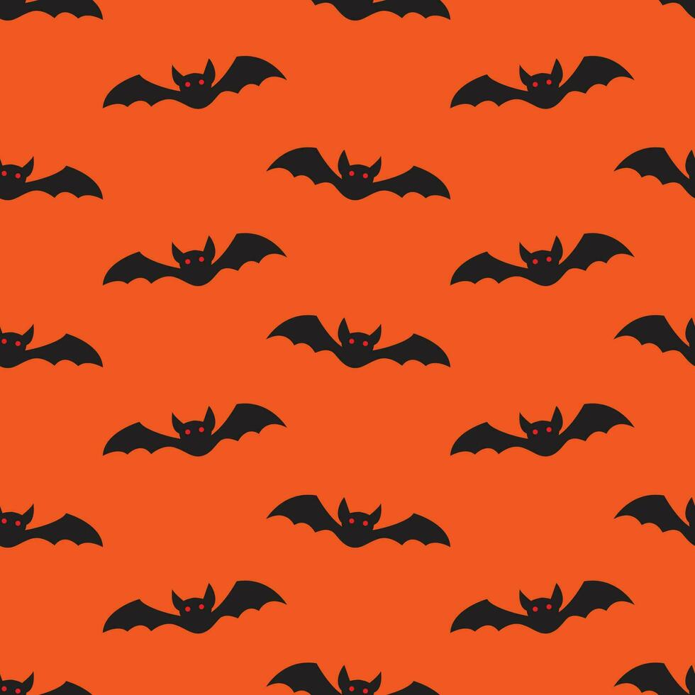 Halloween Muster mit süß Fledermäuse im das Nacht Himmel zum Party Dekoration. süß Oktober Nacht Orange Hintergrund. vektor