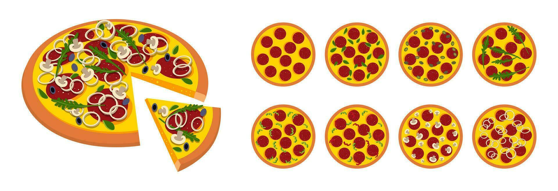vektor illustration av pizza i de stil av minimalism, enkel former.