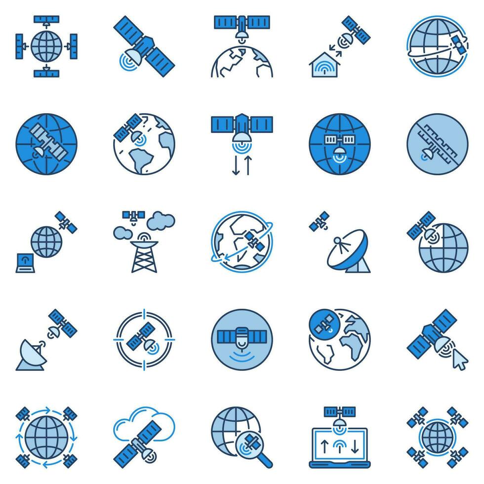 Satellit Breitband oder Internet Zugriff Konzept Vektor farbig Symbole einstellen