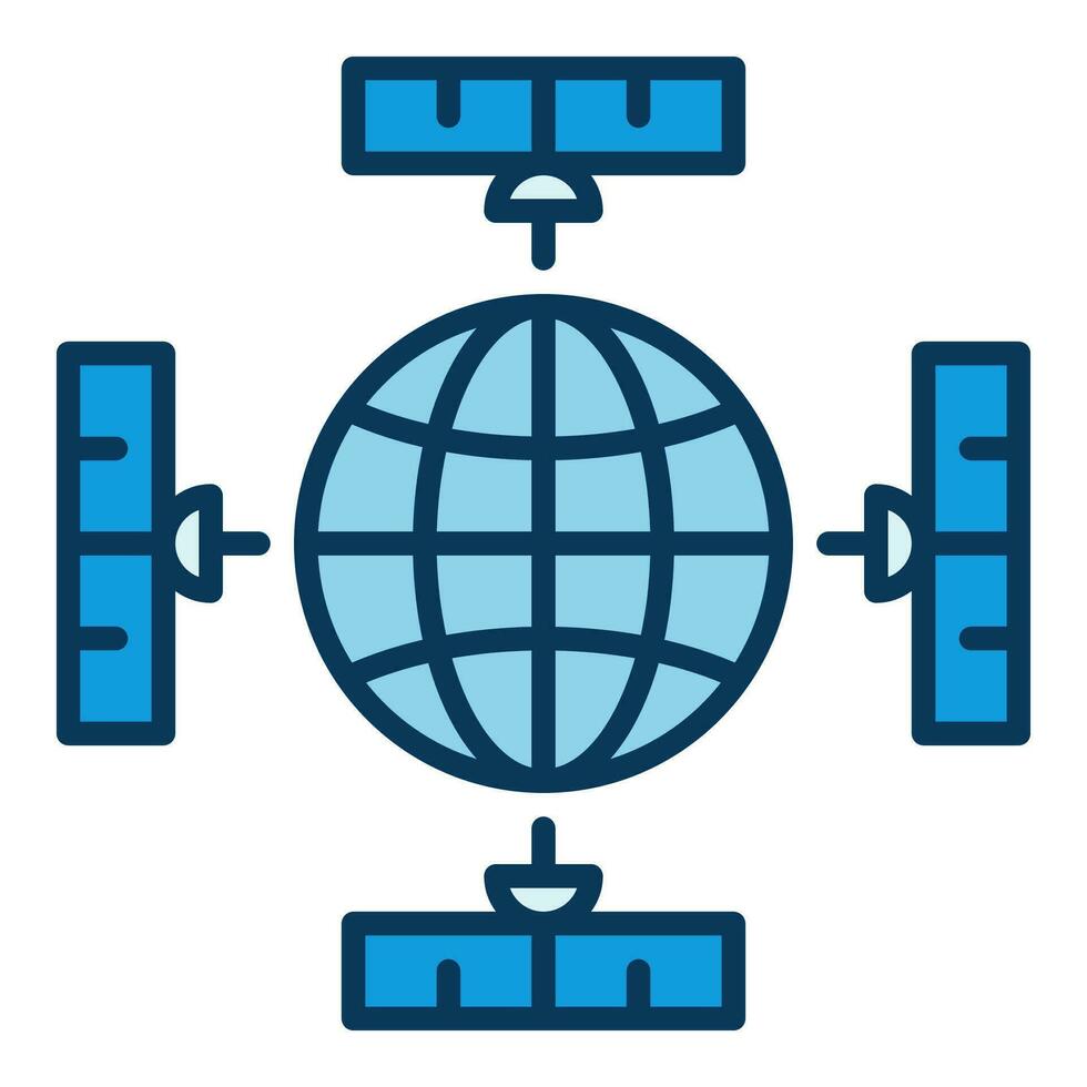 jord planet och satelliter vektor begrepp blå ikon