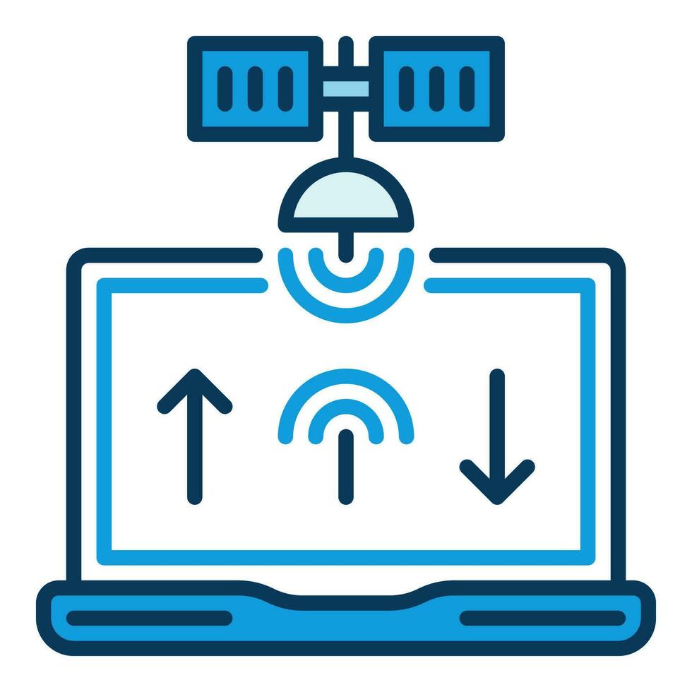 Satellit mit Laptop pc Vektor Internet Zugriff Konzept Blau Symbol
