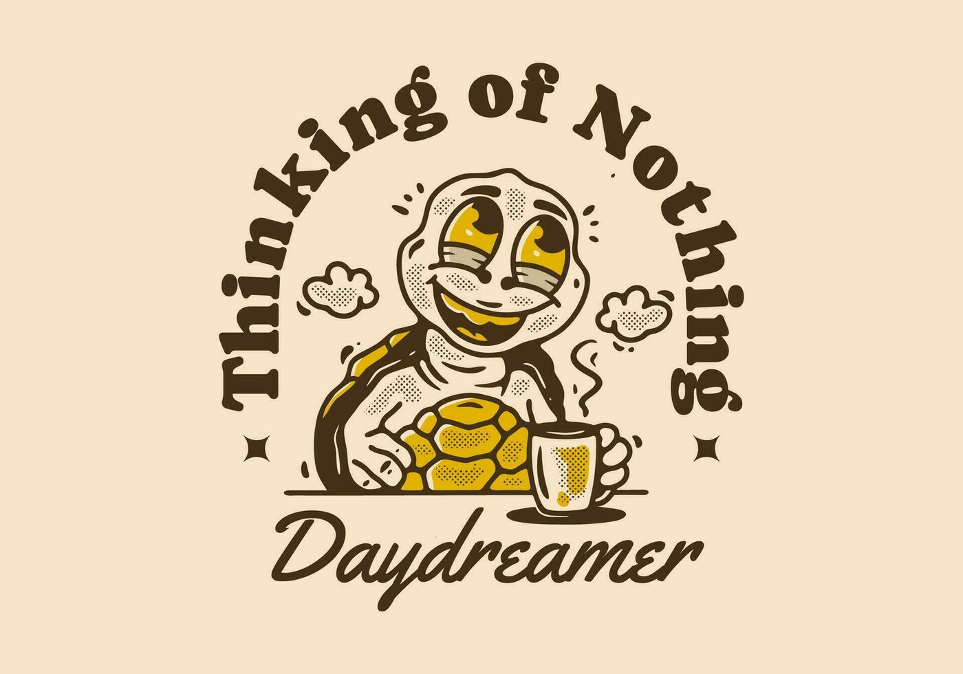daydreamer tänkande av ingenting, maskot karaktär av sköldpadda dryck en kaffe medan dagdrömma vektor