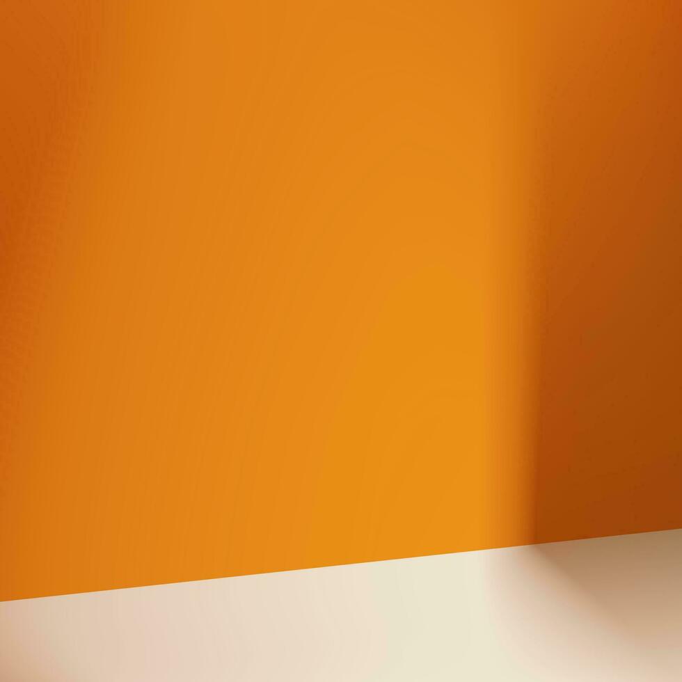3d studio bakgrund visa med skugga effekt på orange cement vägg rum, transparent mjuk ljus från fönster reflekterat, koncept för kosmetisk produkt presenter, försäljning, online affär i höst säsong vektor