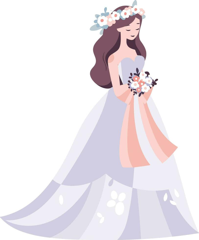 hand dragen skön och elegant bröllop klänning i platt stil vektor