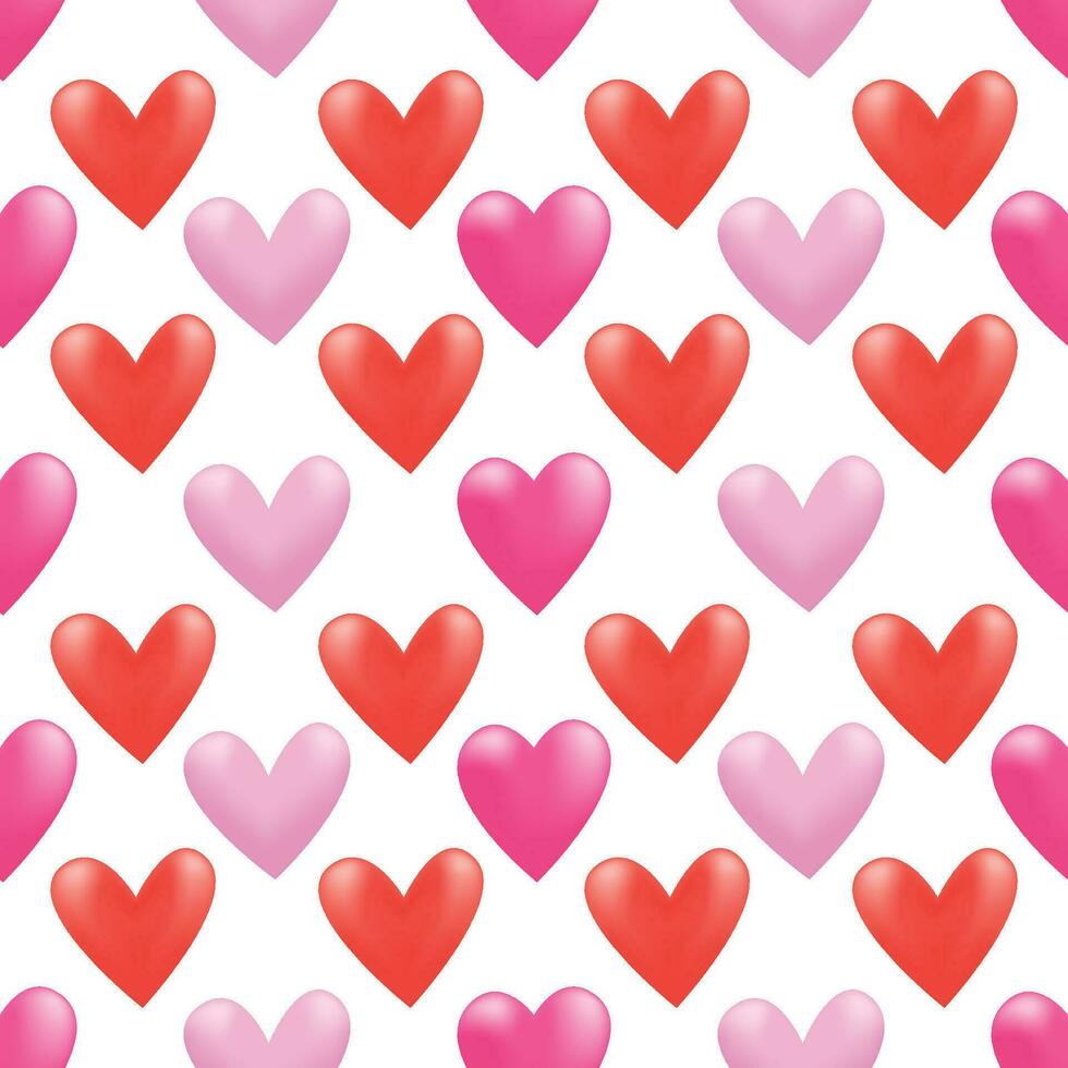 Herz Hand gezeichnet mit 3d Gittergewebe Gradient nahtlos Muster Hintergrund zum Valentinstag, Verpackung, Hintergrund vektor