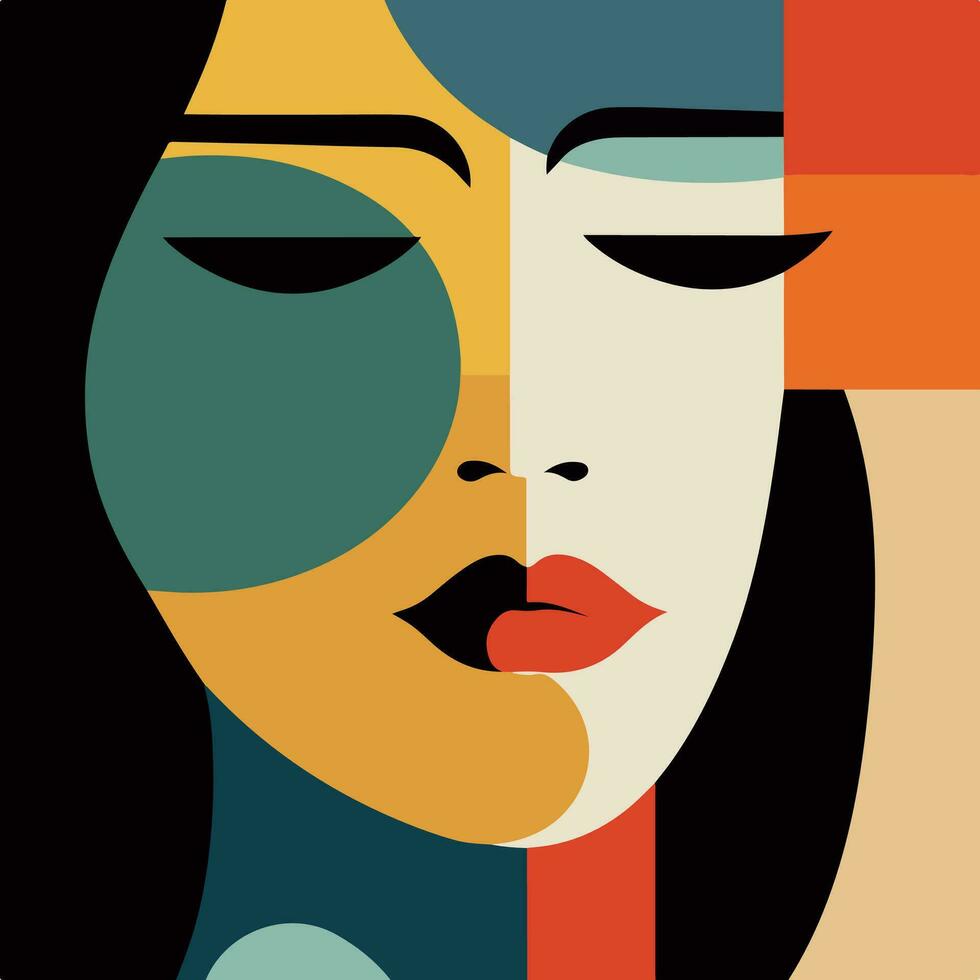 kvinna ansikte porträtt abstraktion vägg konst vektor illustration design