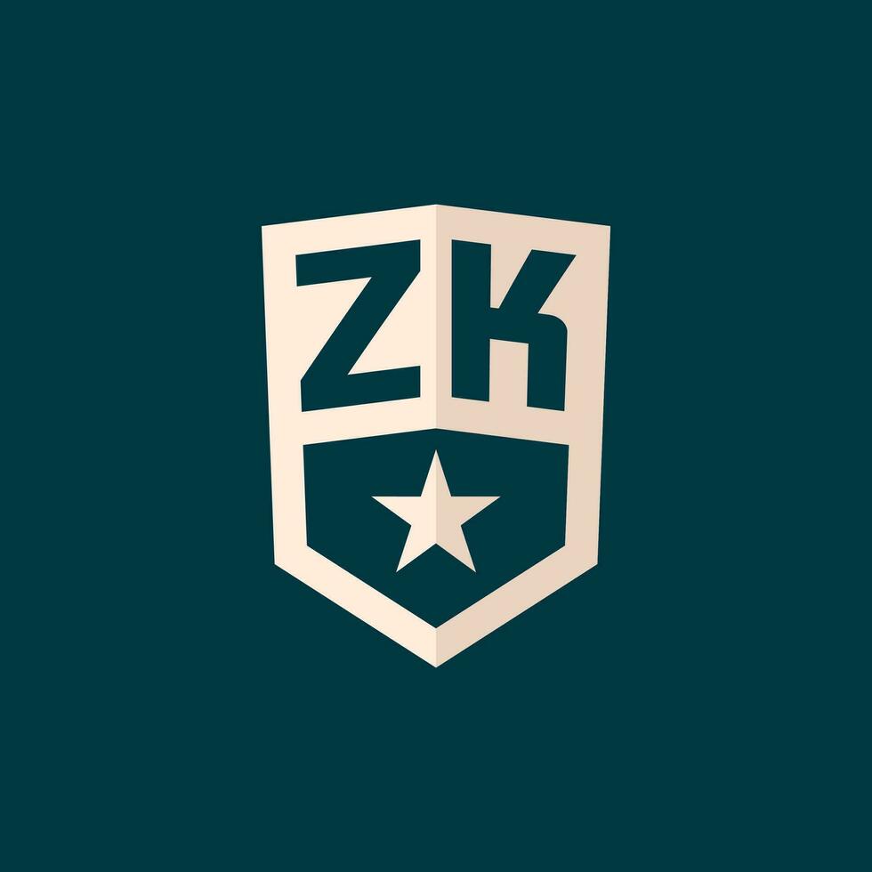 första zk logotyp stjärna skydda symbol med enkel design vektor