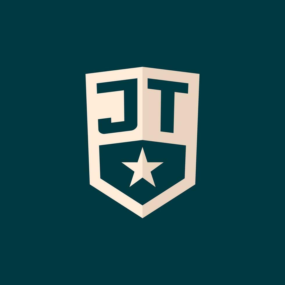första jt logotyp stjärna skydda symbol med enkel design vektor