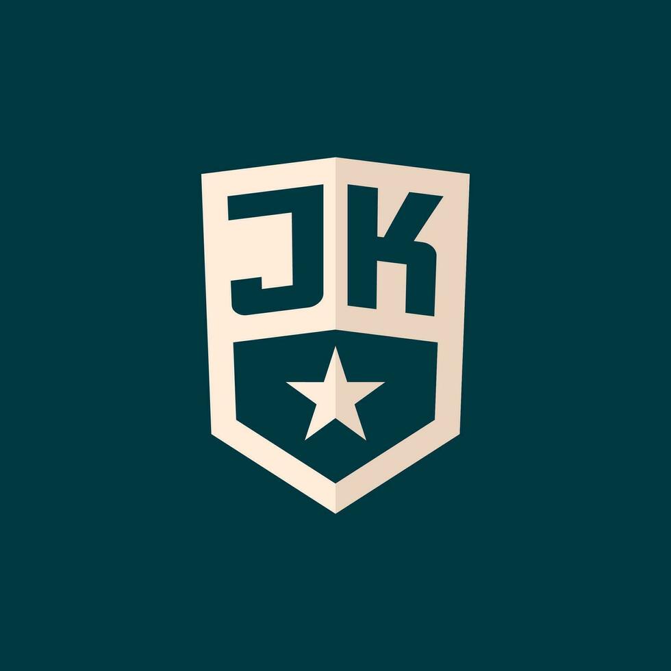 första jk logotyp stjärna skydda symbol med enkel design vektor