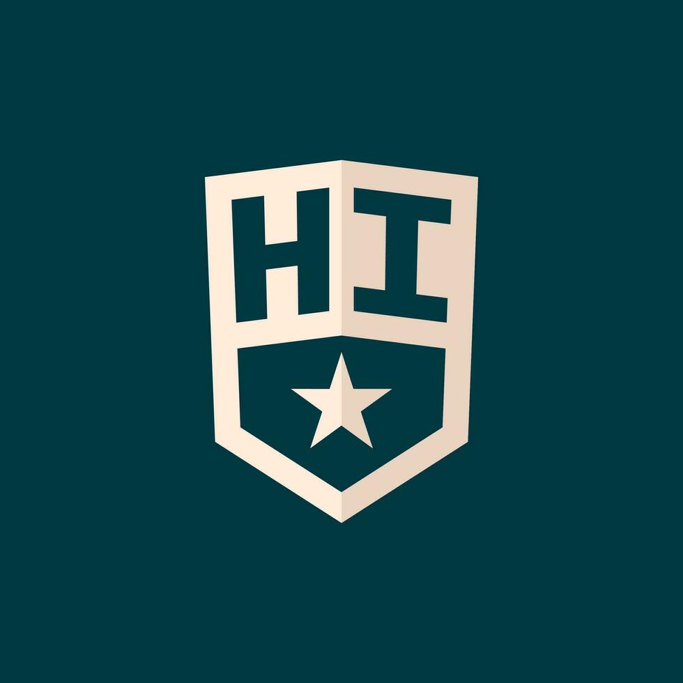 första Hej logotyp stjärna skydda symbol med enkel design vektor