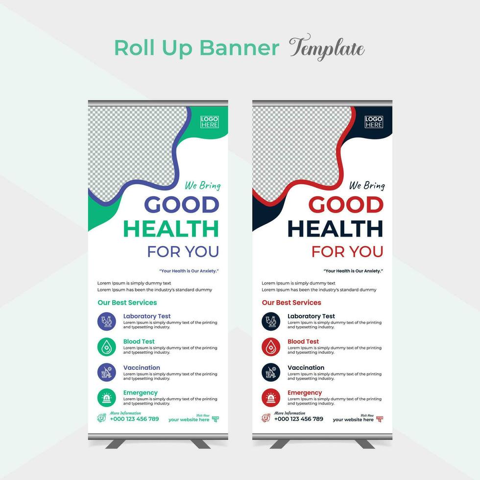 medizinisch Pflege und Gesundheitswesen rollen oben Stand Banner Vorlage Design vektor