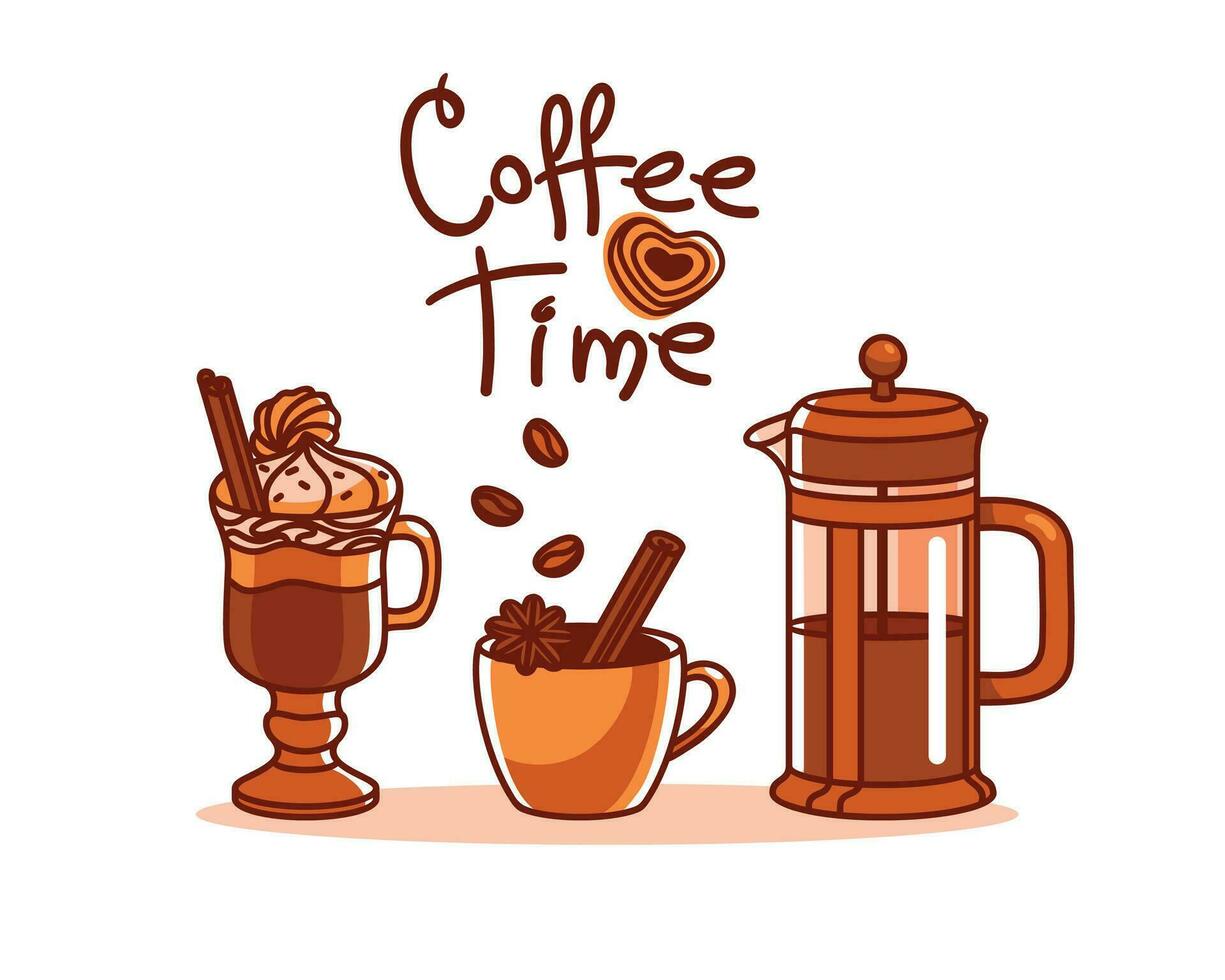 kaffe pott och olika typer av kaffe. kaffe dag baner. vektor. vektor
