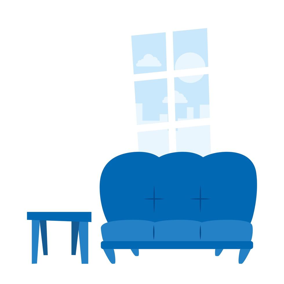 isolerad blå soffa och fönstervektordesign vektor