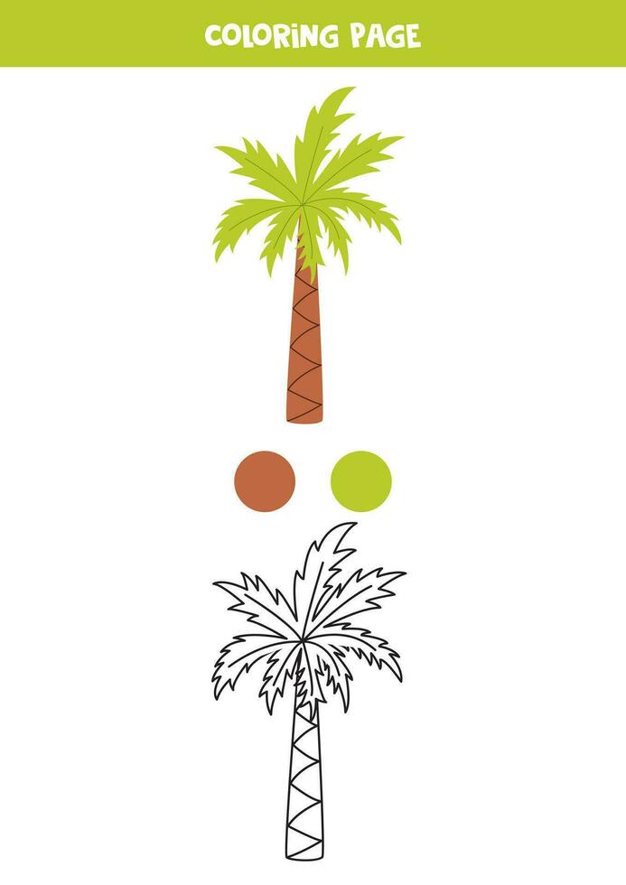 Färg tecknad serie handflatan träd. kalkylblad för ungar. vektor