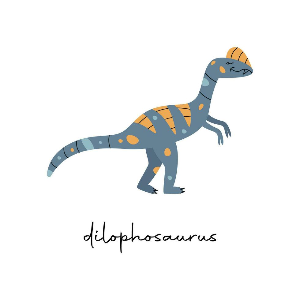 eben Vektor eben Hand gezeichnet Vektor Illustration von Dilophosaurus Dinosaurier