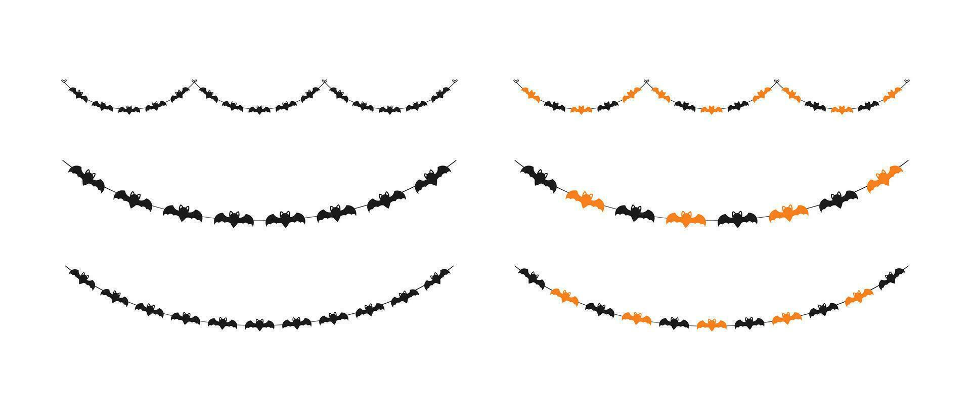 söt halloween fladdermöss krans silhuett uppsättning. enkel hängande fest baner flott dekor vektor element.