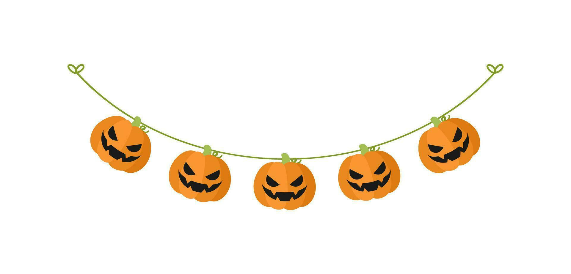 söt domkraft o lykta ondska pumpa krans för halloween. enkel baner hängande fest flott dekor vektor element.