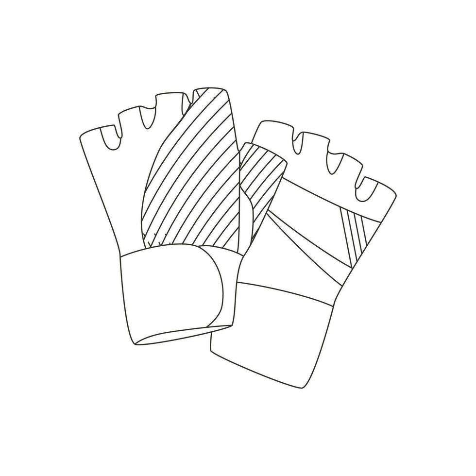 Handschuhe. verschiedene Sport Ausrüstung. Fitness Inventar, Fitnessstudio Zubehör. trainieren Zeug bündeln. Linie Kunst. vektor