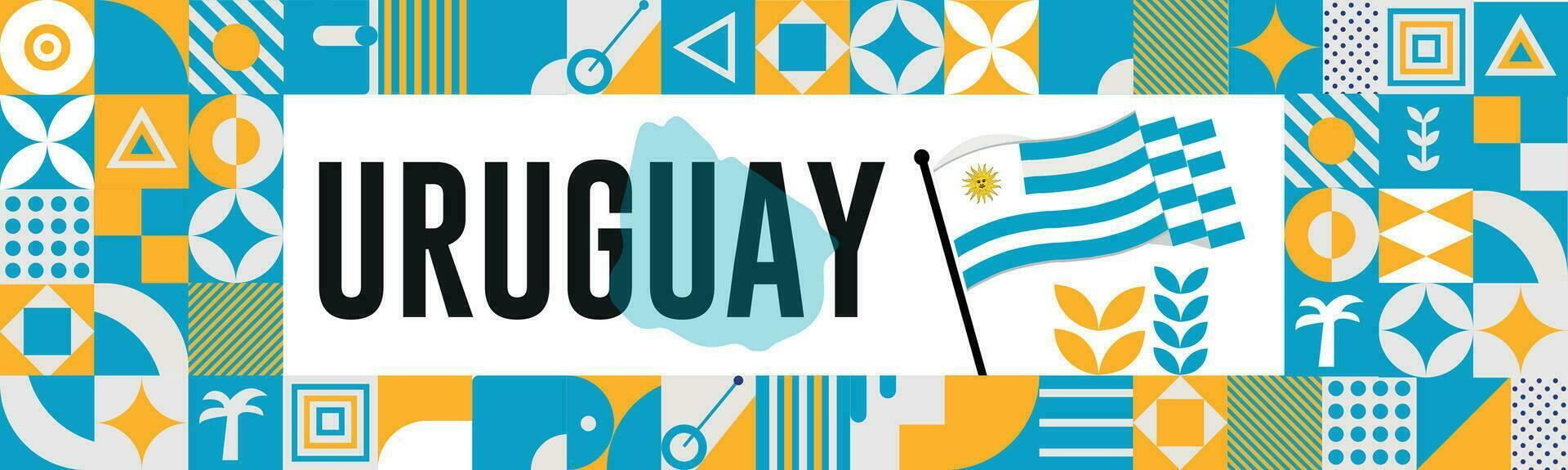 Uruguay Karte und angehoben Fäuste. National Tag oder Unabhängigkeit Tag Design zum Uruguay Feier. modern retro Design mit abstrakt Symbole. Vektor Illustration.
