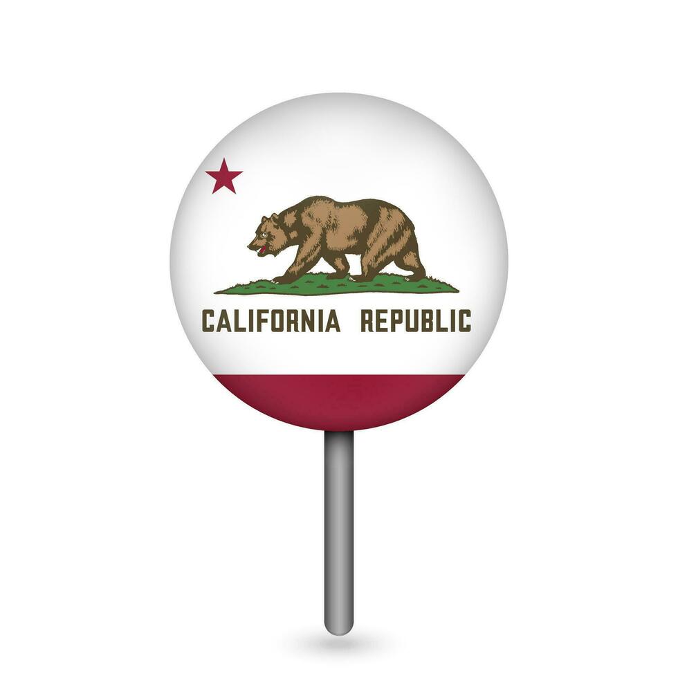 Kartenzeiger mit Flagge von Kalifornien. Vektor-Illustration. vektor