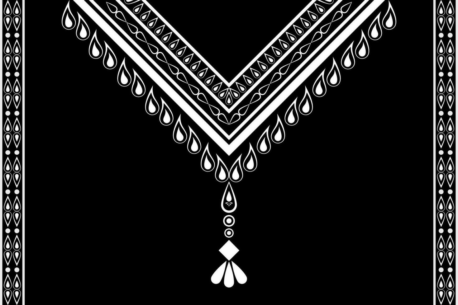 skön etnisk krage spets orientalisk mönster traditionell på svart bakgrund. aztec stil broderi abstrakt vektor illustration. mönster för mode textur, tyg, mode kvinnor, skjorta, kläder