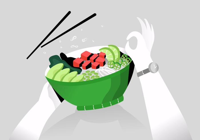 Gesunde Lebensmittel Poke Bowl Vector Flat Illustration