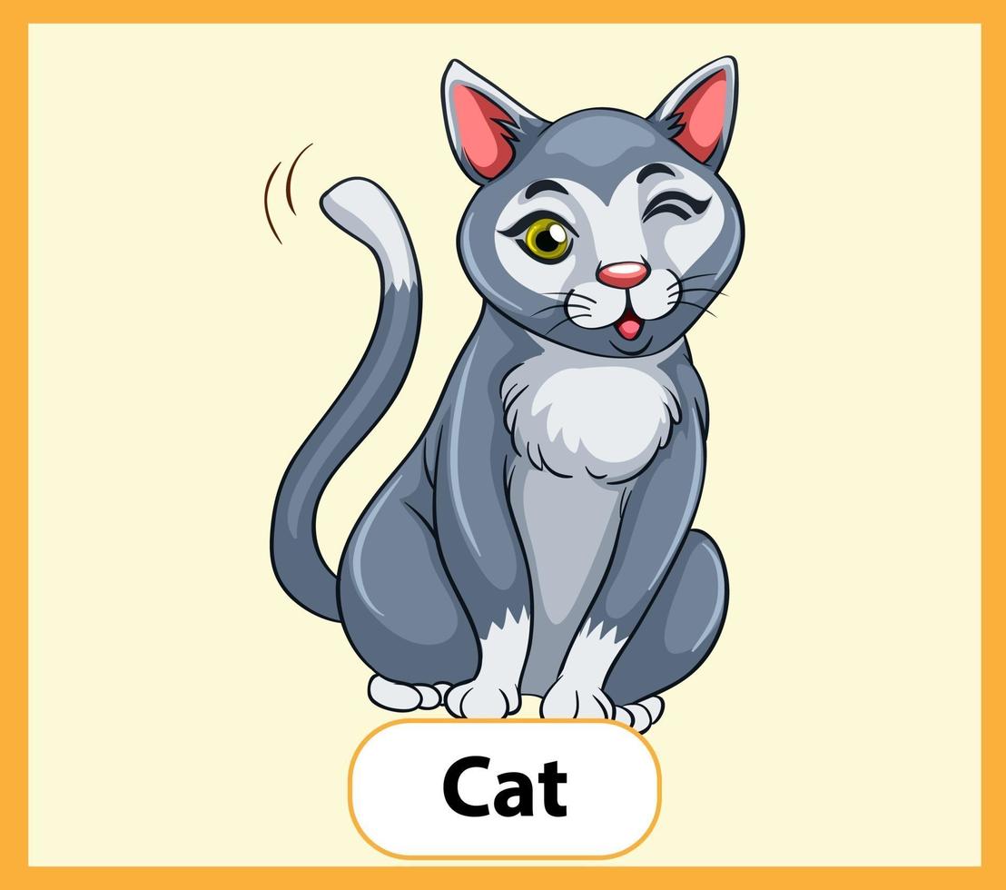 pedagogiska engelska ordkort av katt vektor