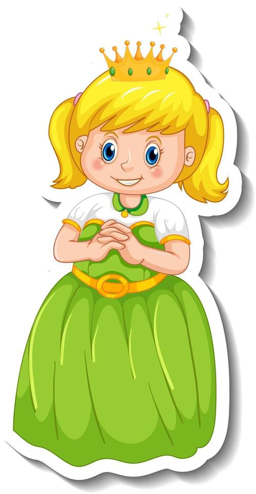 klistermärke mall med en liten prinsessa tecknad karaktär isolerad vektor