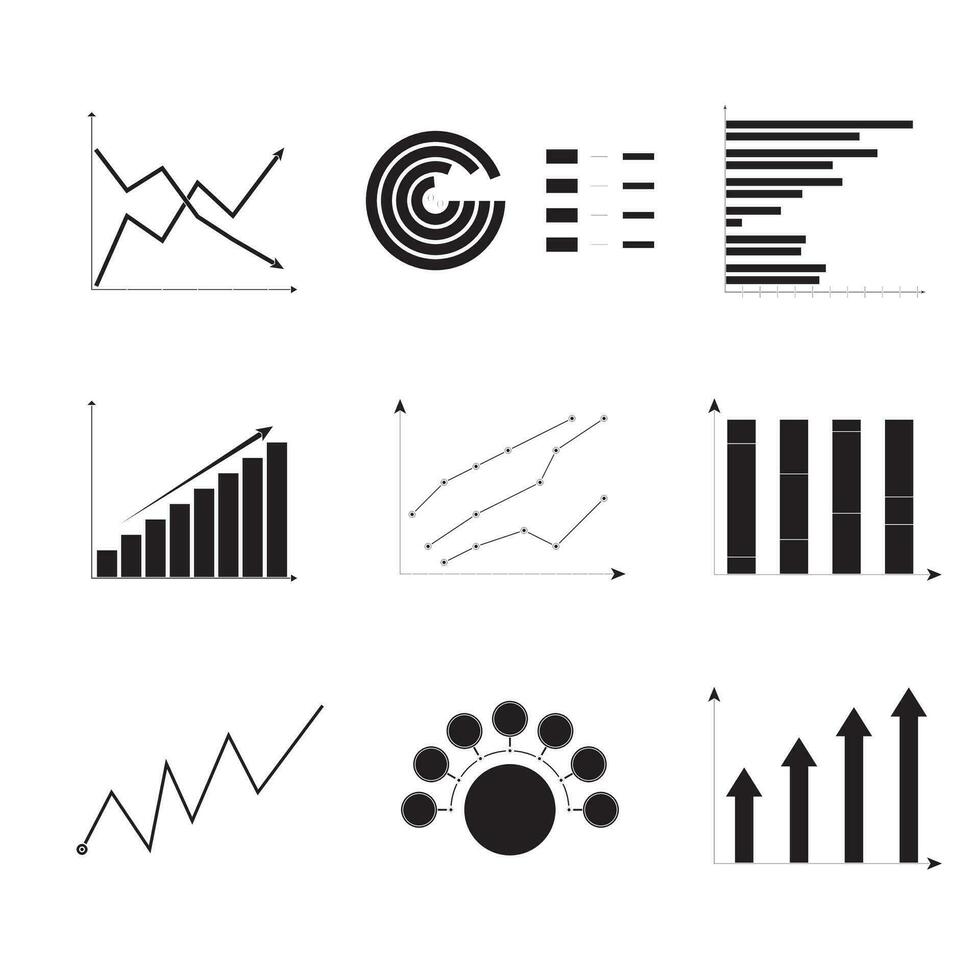 uppsättning av diagram svartvit. analys ikon vinst, samling av mall Rapportera, vektor illustration