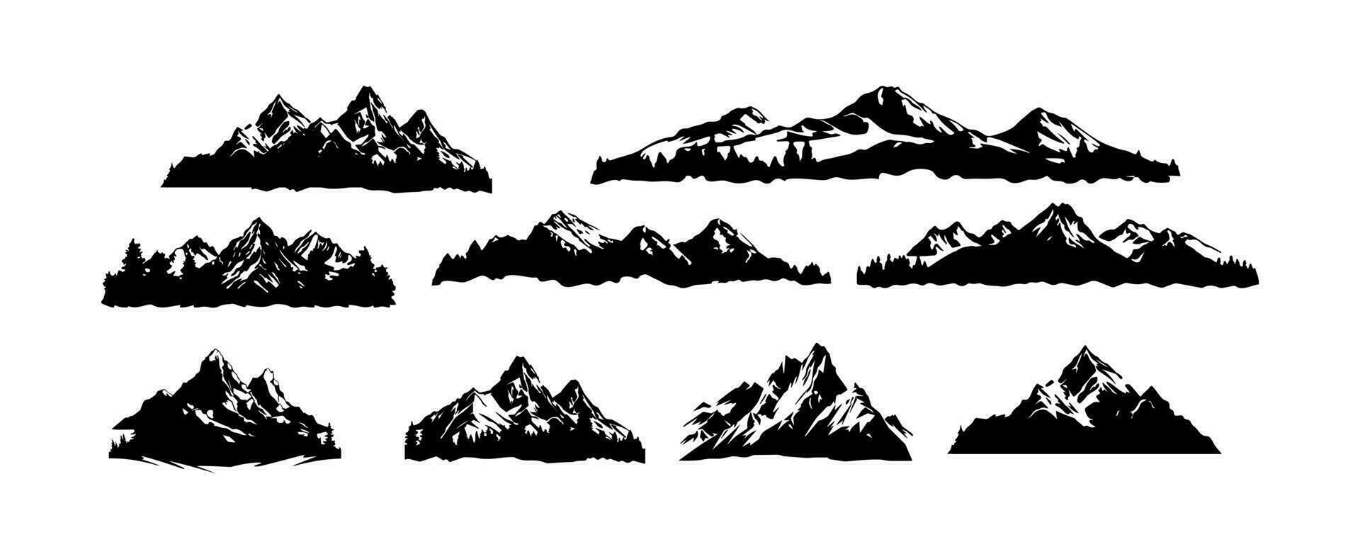 uppsättning av berg landskap silhuett isolerat på vit bakgrund. natur kullar vektor illustration