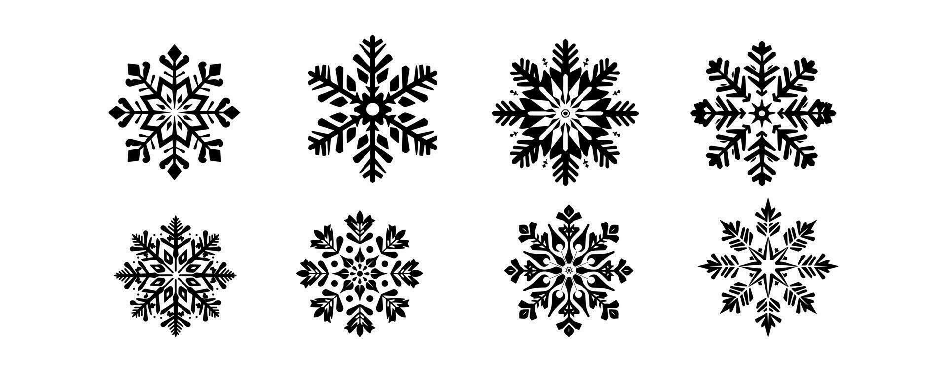uppsättning av snöflingor silhuett isolerat på vit bakgrund. jul och Lycklig ny år dekorativ element vektor illustration