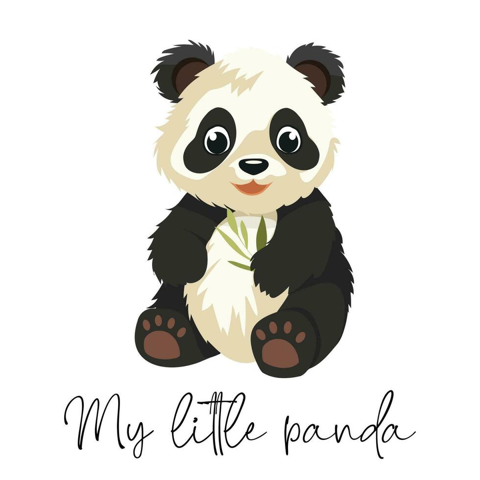 min liten panda. söt panda med eukalyptus. begrepp panda baner fyrkant form. vektor illustration.