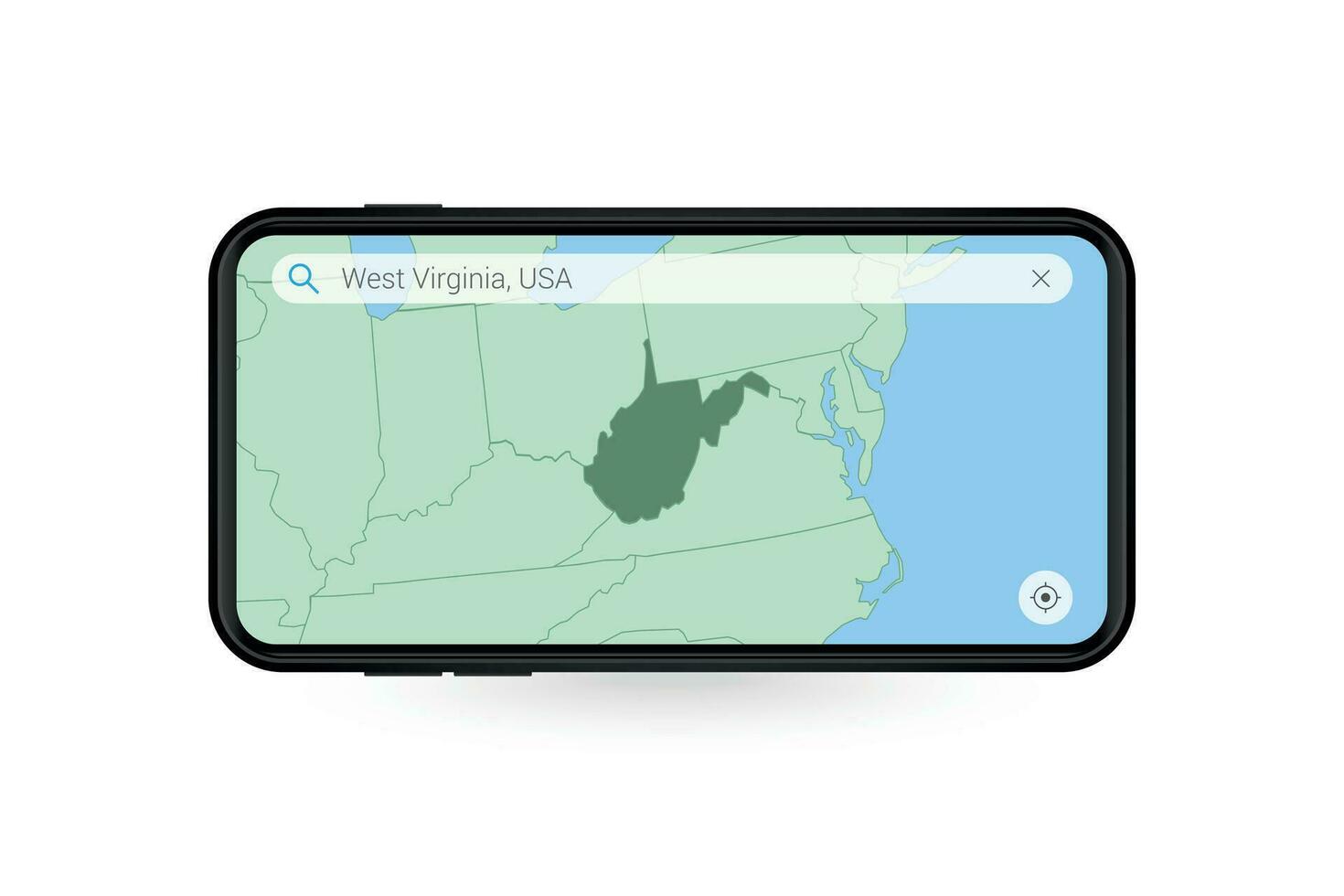 sökande Karta av väst virginia i smartphone Karta Ansökan. Karta av väst virginia i cell telefon. vektor