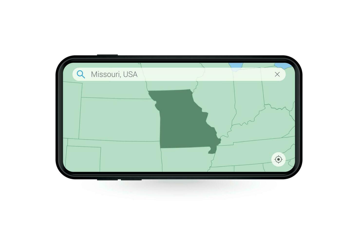 sökande Karta av missouri i smartphone Karta Ansökan. Karta av missouri i cell telefon. vektor