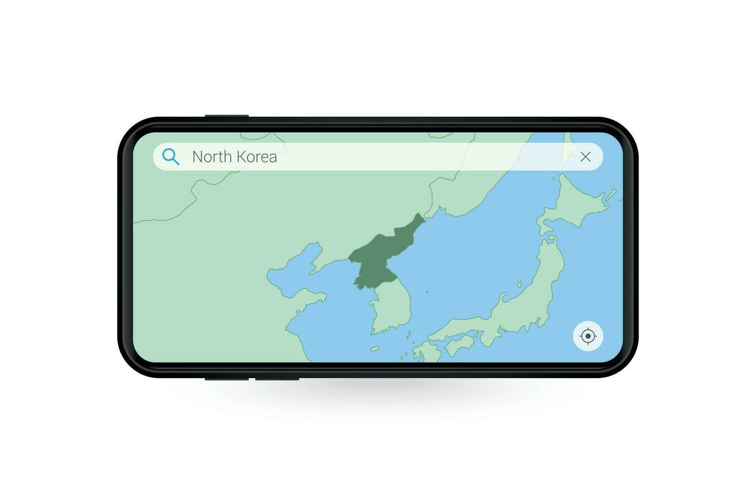 suchen Karte von Norden Korea im Smartphone Karte Anwendung. Karte von Norden Korea im Zelle Telefon. vektor