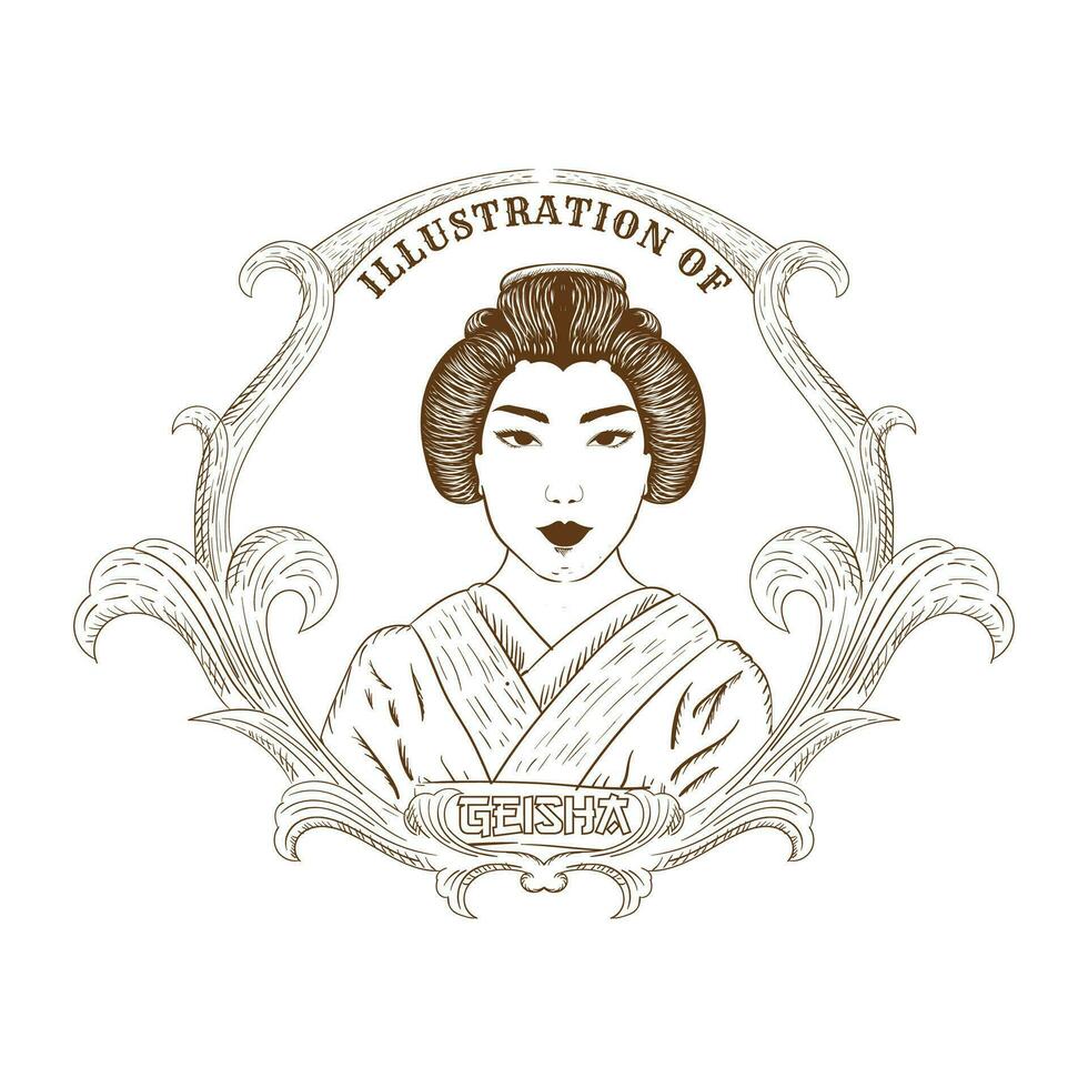 Jahrgang skizzieren Schönheit japanisch Frau Geisha mit Ornament Illustration vektor