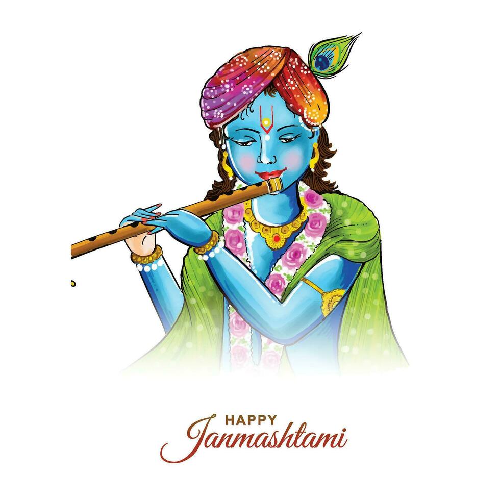 herre krishana i Lycklig Janmashtami Semester kort bakgrund vektor