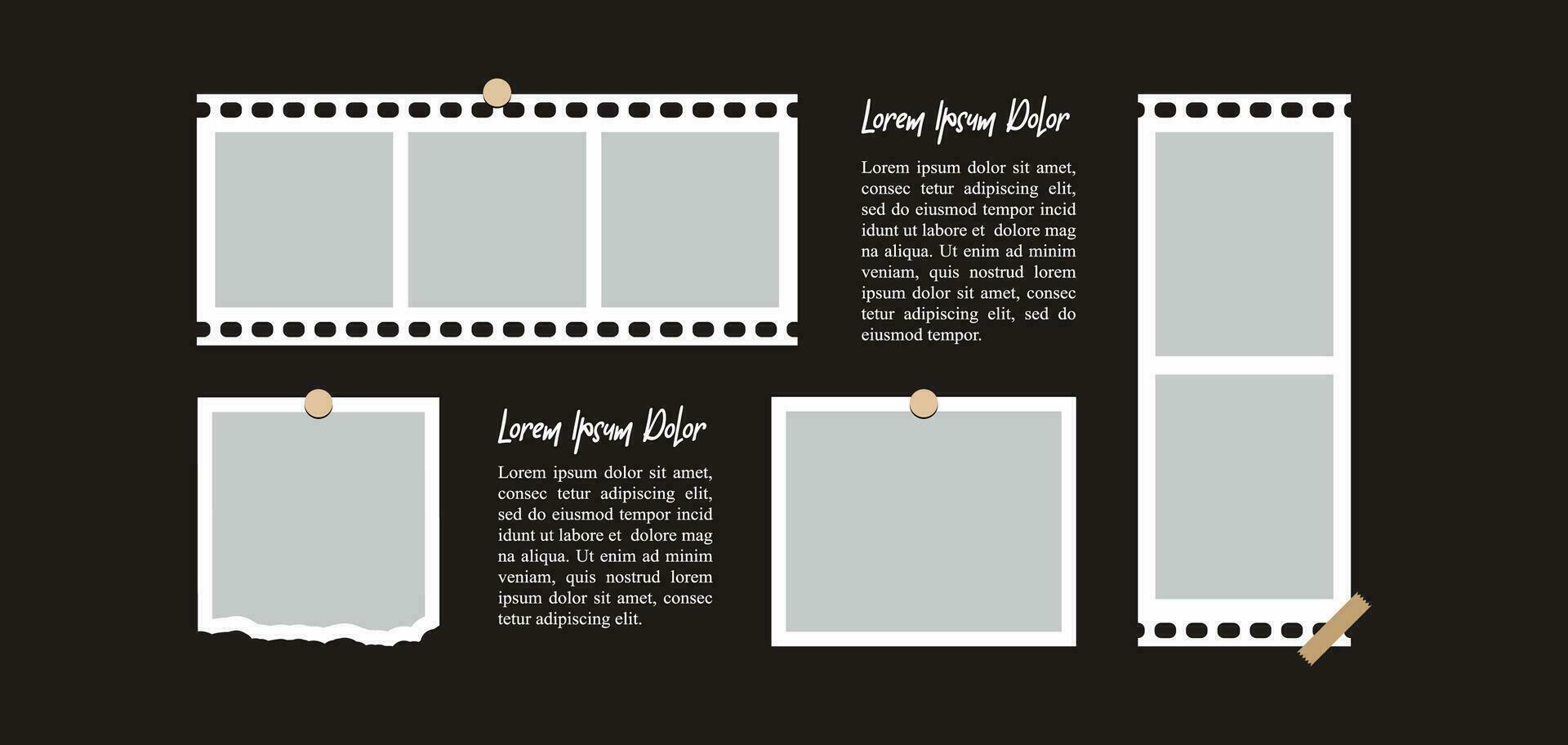 Bilder oder Fotos Rahmen Collage. Comic-Seitenraster-Layout abstrakte Fotorahmen und digitale Fotowandvorlage vektor