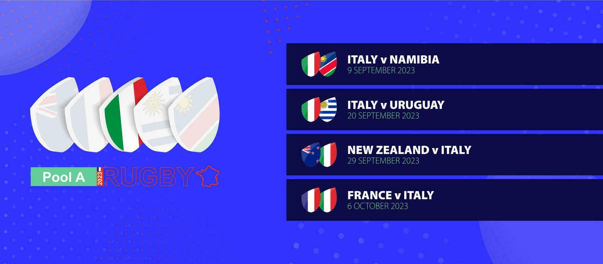 Italien Rugby National Mannschaft Zeitplan Streichhölzer im Gruppe Bühne von International Rugby Wettbewerb. vektor