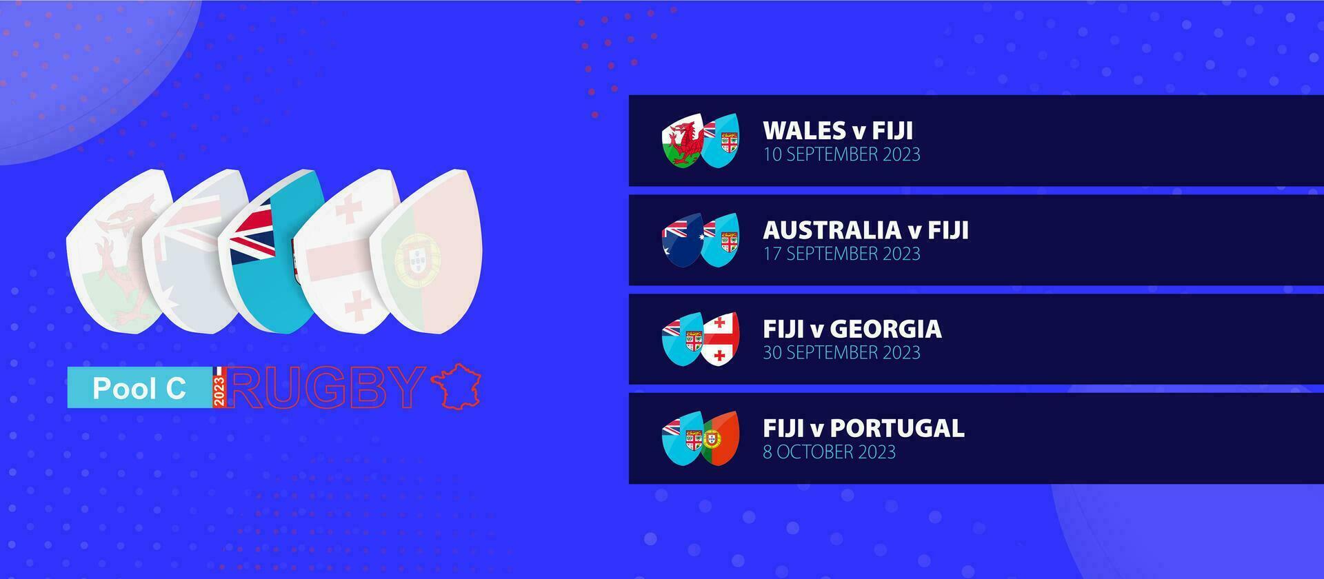 Fidschi Rugby National Mannschaft Zeitplan Streichhölzer im Gruppe Bühne von International Rugby Wettbewerb. vektor