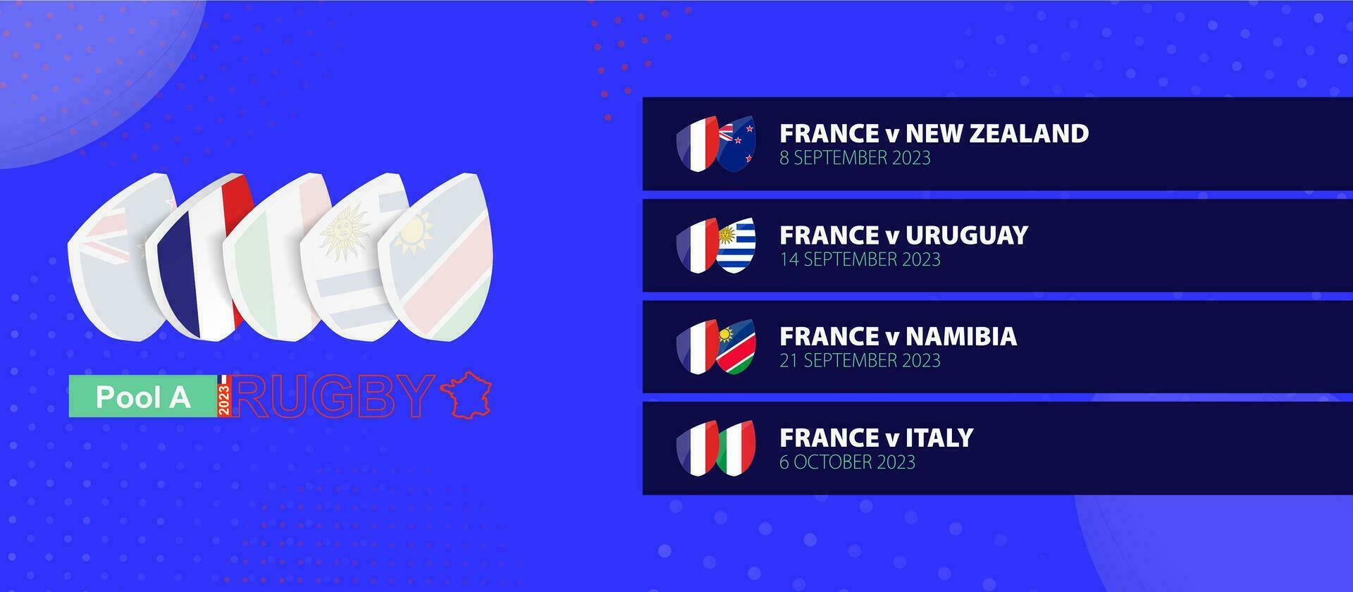Frankreich Rugby National Mannschaft Zeitplan Streichhölzer im Gruppe Bühne von International Rugby Wettbewerb. vektor
