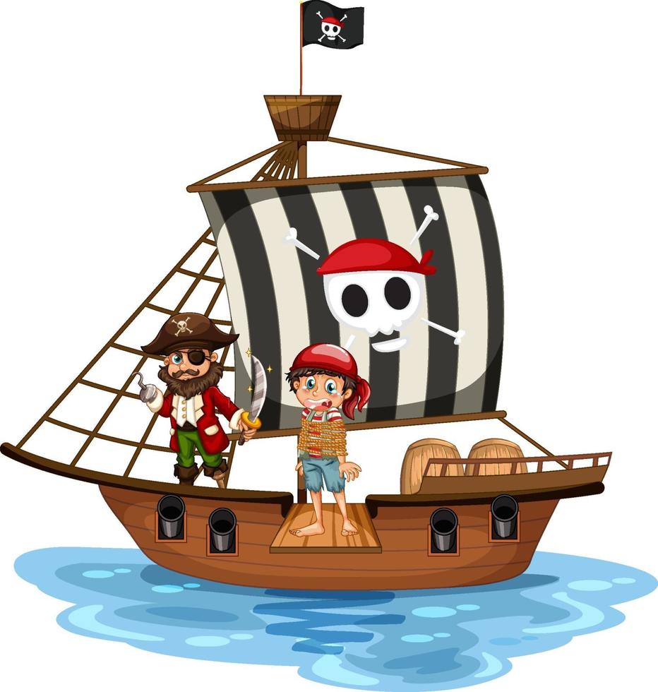 piratkoncept med en pojketecknad karaktär som går plankan på skeppet isolerat vektor
