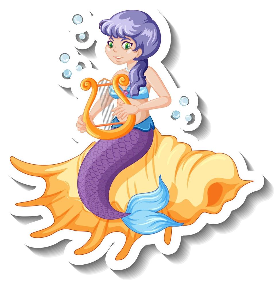 eine Aufklebervorlage mit schöner Meerjungfrau-Cartoon-Figur vektor