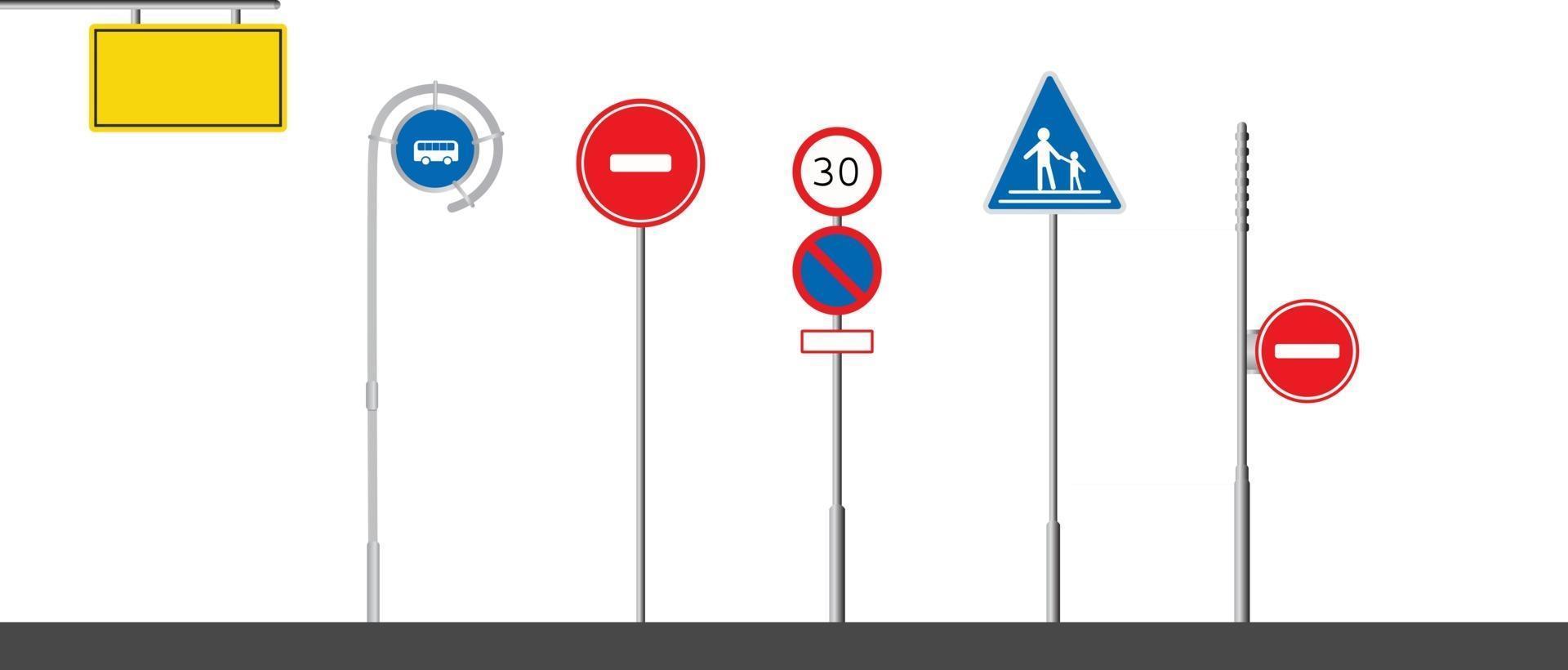 trafikskylt med pol isolerad vit bakgrund. vägsymboler anger vektor. platt trafikuppsättning vektor