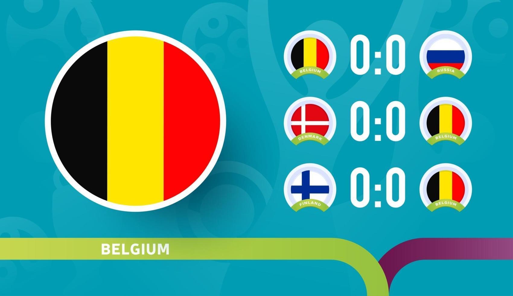Die belgische Nationalmannschaft plant Spiele in der Endphase der Fußballmeisterschaft 2020. Vektorgrafik von Fußballspielen 2020. vektor